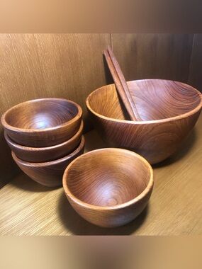 Vintage Solid Wood Salad Bowl Set ✨ Mid-Century Modern